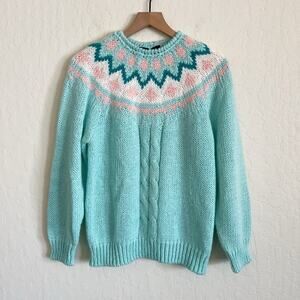 Vintage Hunters Glen Hand Knit Fair Isle Cable Knit Crewneck Sweater Medium